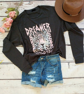 Dreamer world tour cut off long sleeve tee (Black)