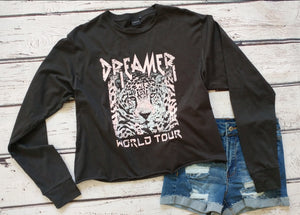 Dreamer world tour cut off long sleeve tee (Black)